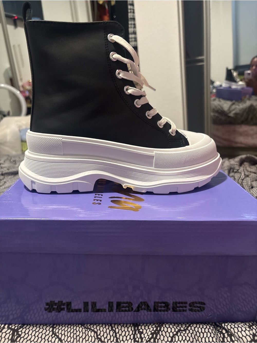 Black High-Top Platform Lace-Up Sneakers